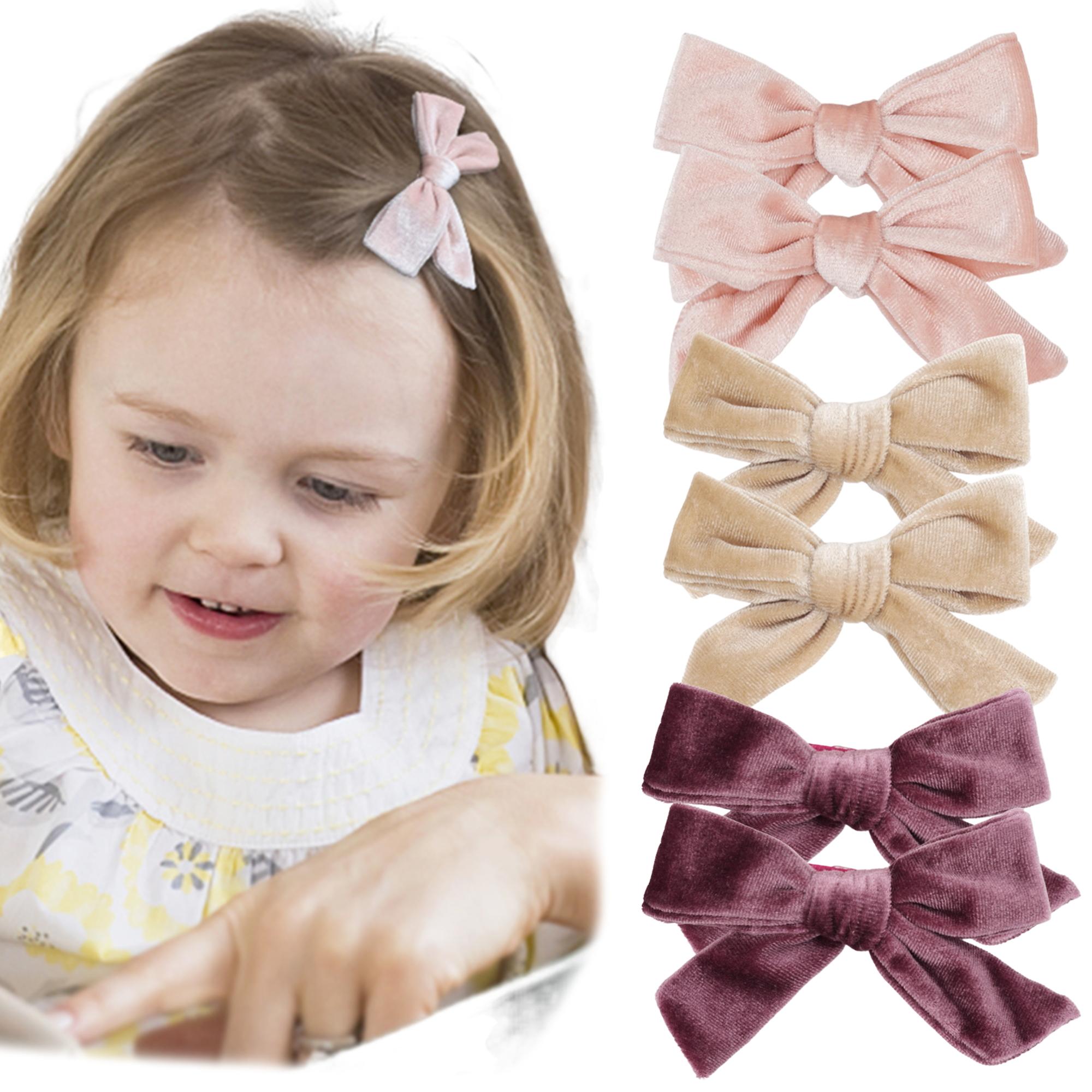 

6 шт./3 пары бархатных заколок-бантов для волос для маленьких девочек, 4 дюйма, металлические заколки для волос, заколки-автоматы, аксессуары для волос для малышек