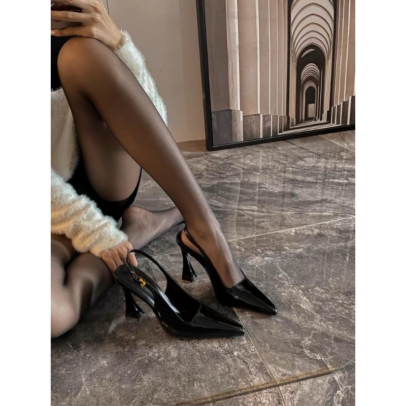 Burgundy sexy bag head sandals women's new back strap patent leather versatile thin heel pointed high heels women