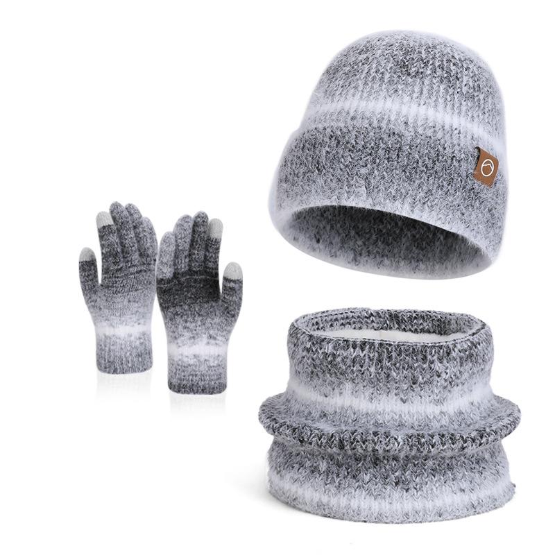 Hat Scarf Gloves Three-Piece Set Winter Outdoor Windproof Cold Warm Knitted Hat Women's Ear Guard Head Wool Hat