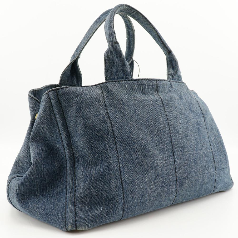 Prada Canapa ToteL Handbag B1872B Blue Denim Women Used