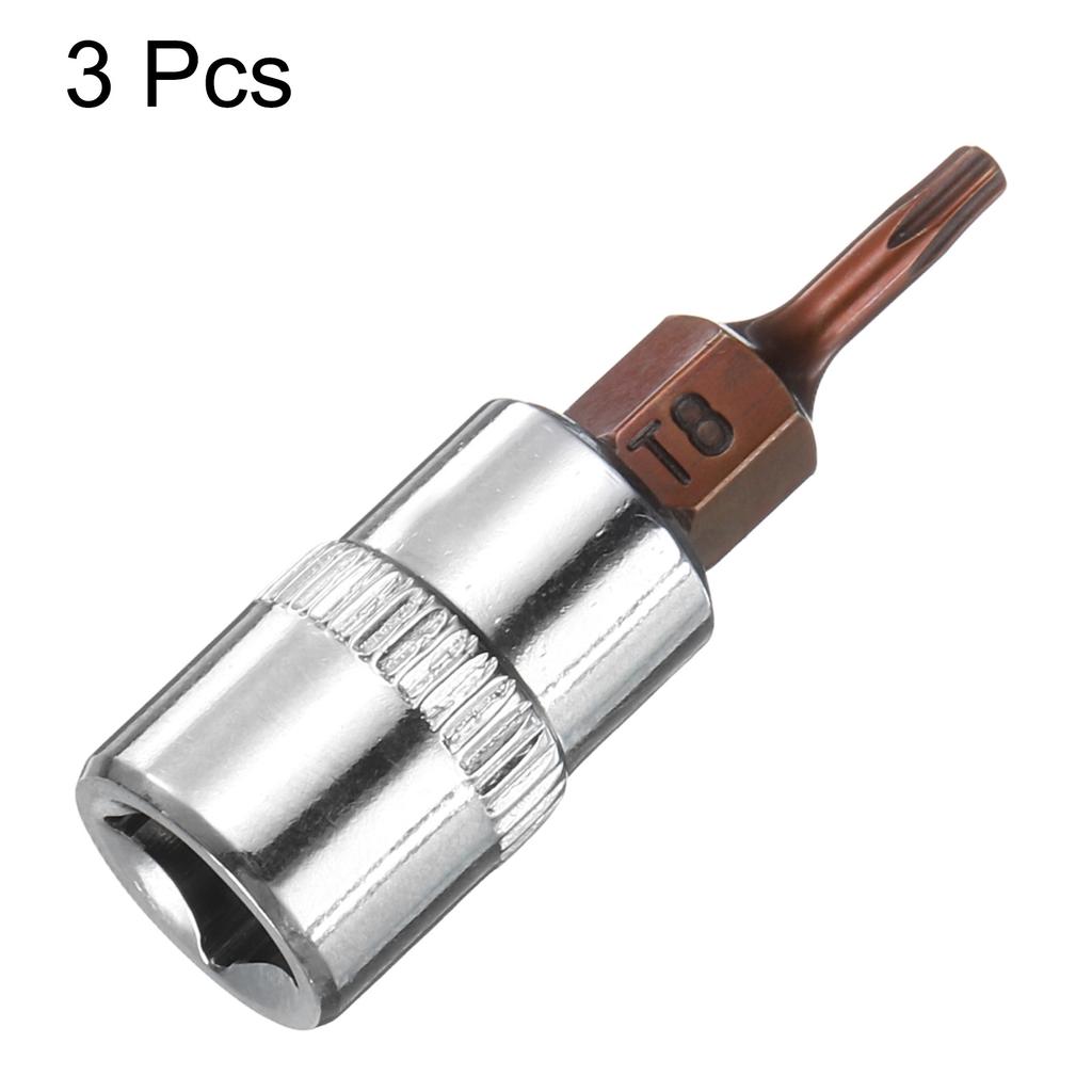 3/5pcs T8 T10 T15 T20 T25 T27 T30 T40 Torx Bit Socket 1/4" Square Drive Star 6 Point S2 & CR-V Steel Socket Ratchet Wrench Bits