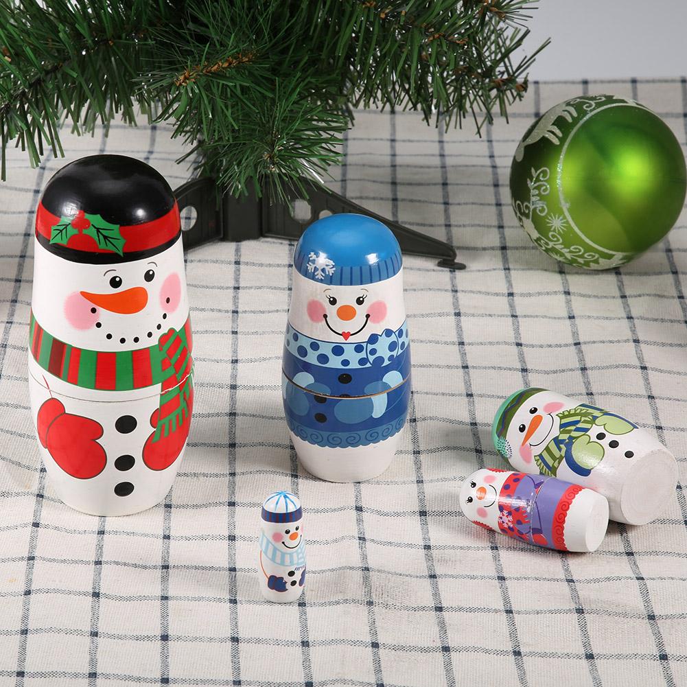 5pcs Christmas Handpainted Cute Wooden Matryoshka Dolls Russian Nesting Dolls Set Home