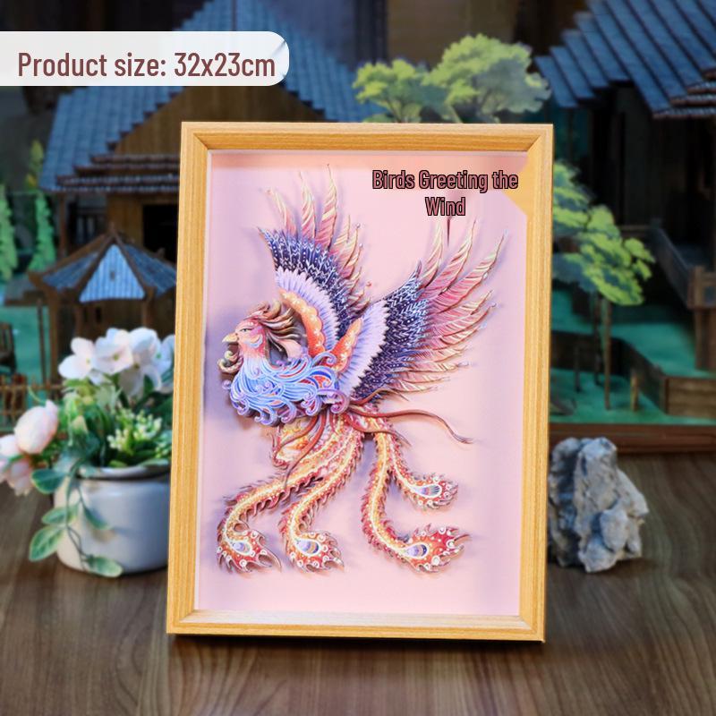 Zhi Xiang Zao Wu Dragon & Phoenix 3D Paper Carving Frame Art - DIY Chinese Style Decorative Ornament