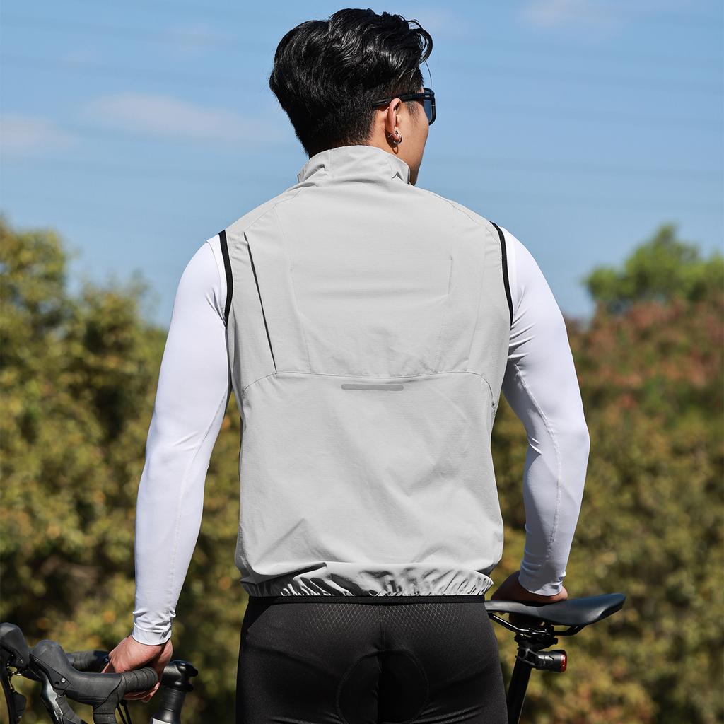 Reflektierende Radfahrerweste mit Brusttasche Winddichtes Gilet zum Laufen Wandern Radfahren Grau EU-Größe L