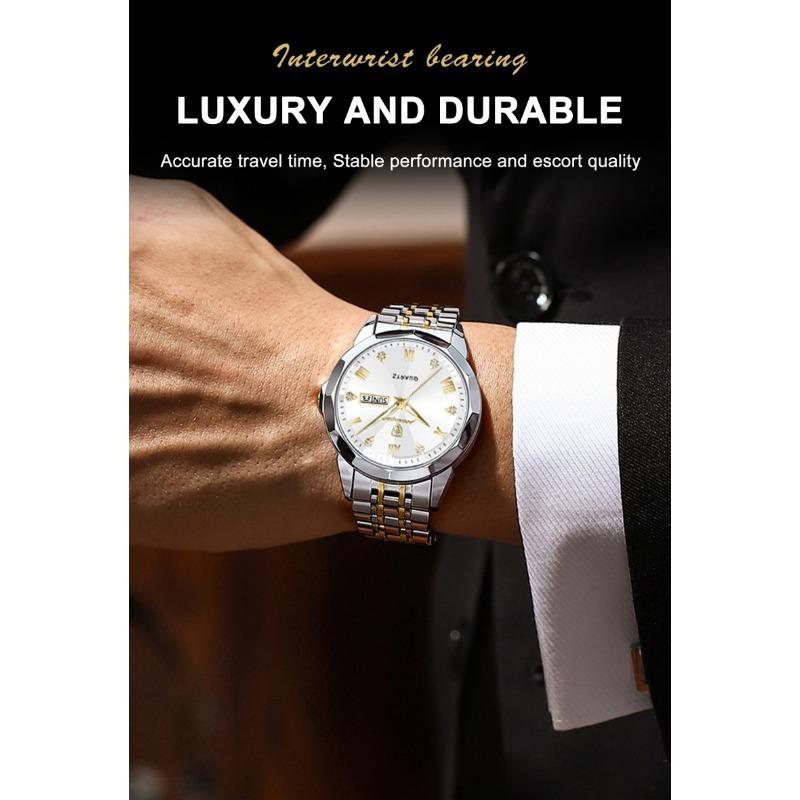 POEDAGAR Orologio da uomo di lusso originale impermeabile luminoso con data settimana acciaio inossidabile quarzo moda