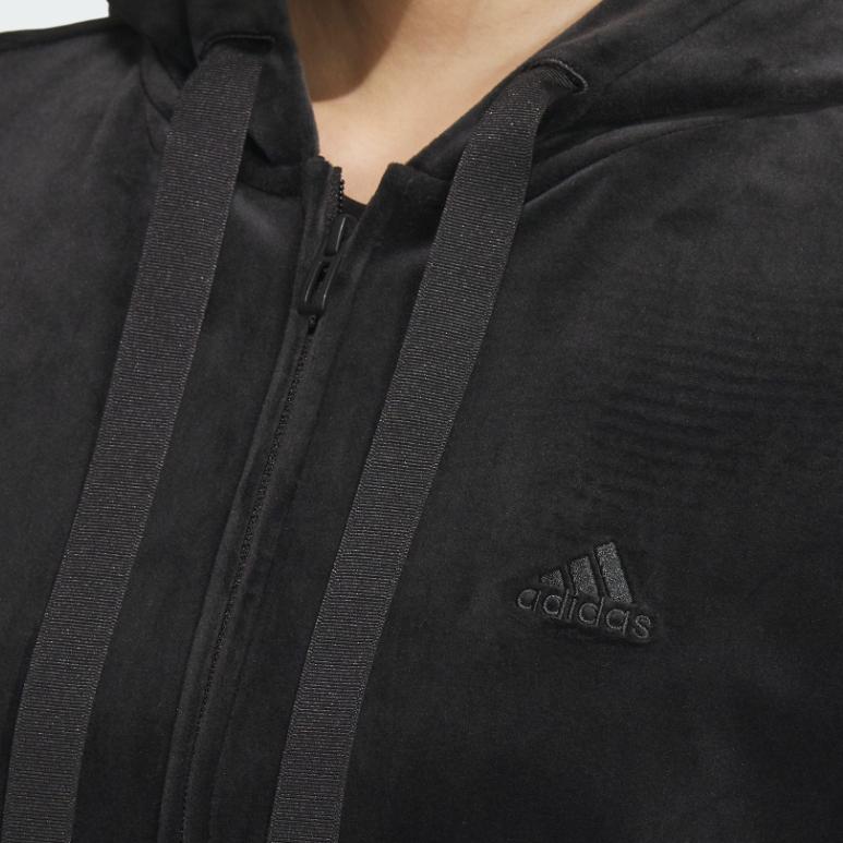 Adidas Jednobarevná ležérní bunda s kapucí na zip Dámské bundy Černá IV7564