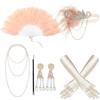 Gatsby Feder Stirnband & Perlenkette Set mit Zigarettenhalter, Handschuhen und Fächer - Retro 1920er Hepburn Kostüm