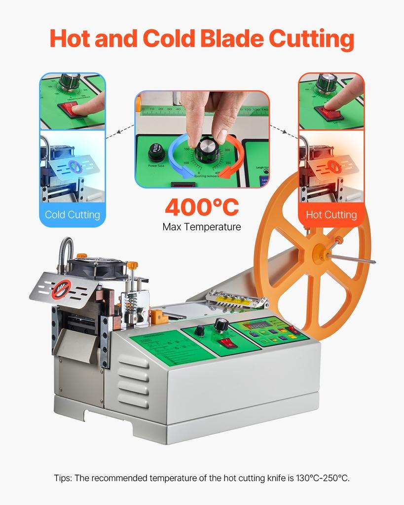 VEVOR Automatic Webbing Cutting Machine, Hot and Cold Ribbon Cutting Machine with Adjustable Temperature and LCD Display