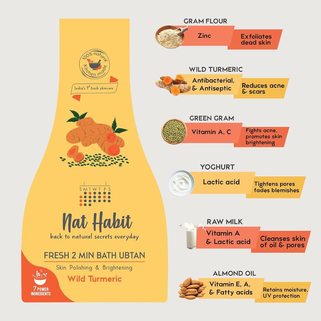 Nat Habit Fresh Wild Turmeric Bath Ubtan 80 G X Pack Of 2 For Gentle Body Exfoliation And Natural Skin Radiance Enhancement