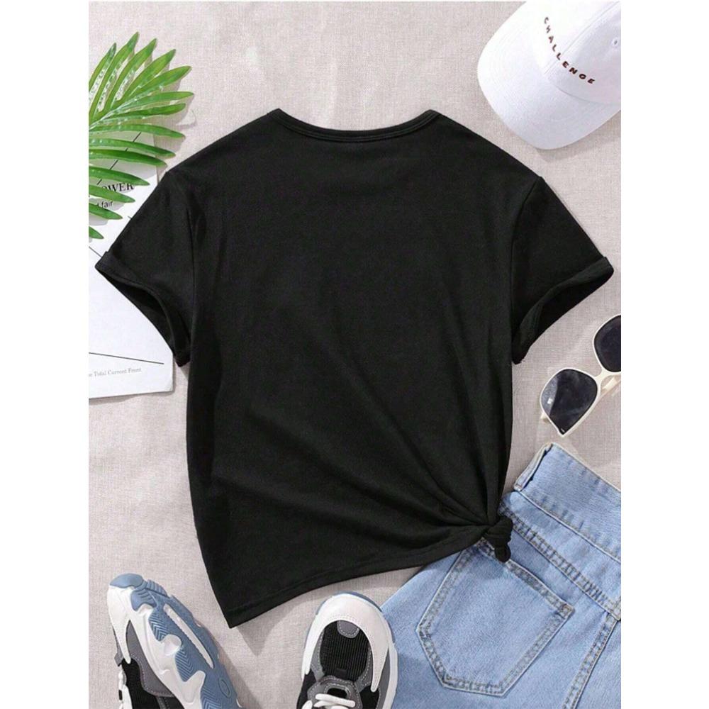 Cartoon Smiley Face Print Short-sleeved T-shirt Casual and Versatile Style Suitable for Children's Outings and Daily Wear