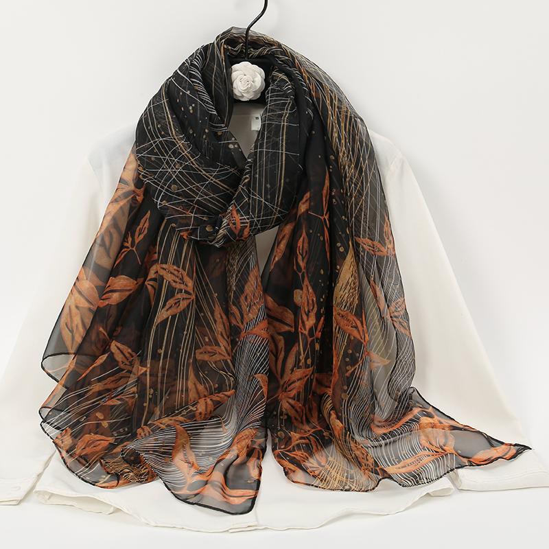New Luxury Printed Silk Scarf Women Scarves Bufandas Summer Beach Shawls Foulard Flower Design Long Neck Scarves Hijabs