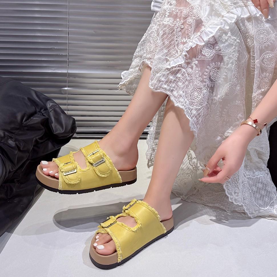 French Thick Heel Casual Slippers Women Summer Outdoor Wear Match All High-End Feeling Leisure Metal Decoration