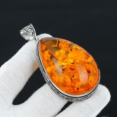 Baltic Amber Gemstone Handcrafted 925 Sterling SIlver Pendant Big Antique Pendant Baltic Amber Gemstone Silver Pendant For Gifts