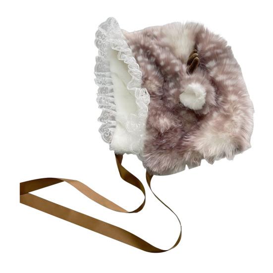 Spotted Fuzzy Leg Warmers Cute Deer Hood with Lace Women Fluffy Boot