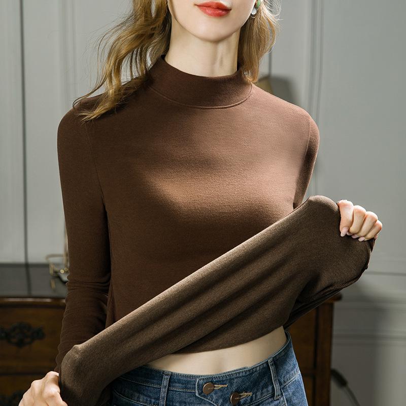 

Silk Velvet Lyocell Mid-Neck Cashmere Sweater - Women s Thermal Top for Autumn/Winter M кавовий