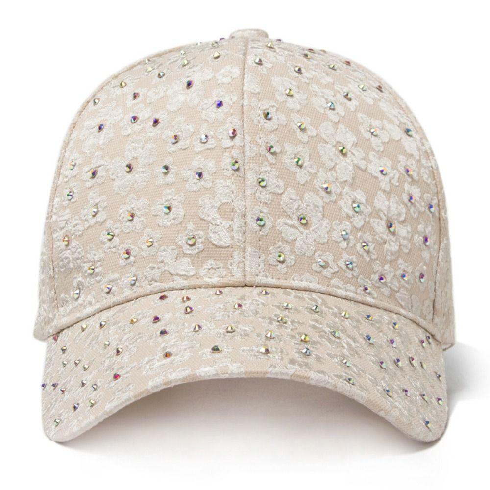 Oddychająca Czapka Baseballowa z Kwiatami Dekoracja Strass Elegancka Czapka Outdoorowa Kapelusz Przeciwsłoneczny Letnia Odzież
