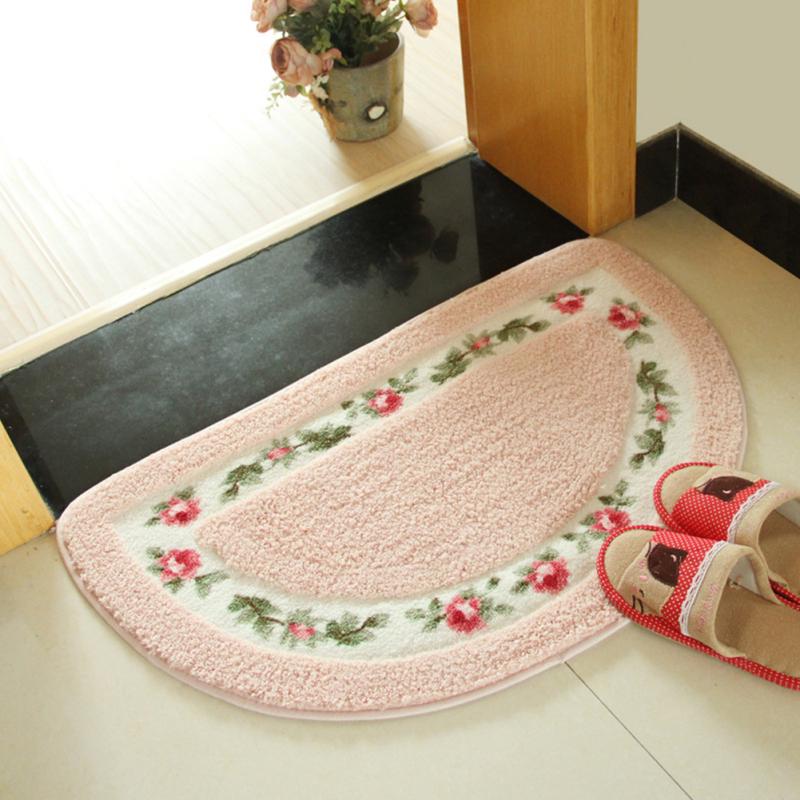 Semicircle Shape Pastoral Style Non Slip Water Absorption Door Mat for Bathroom Living Room Bedroom