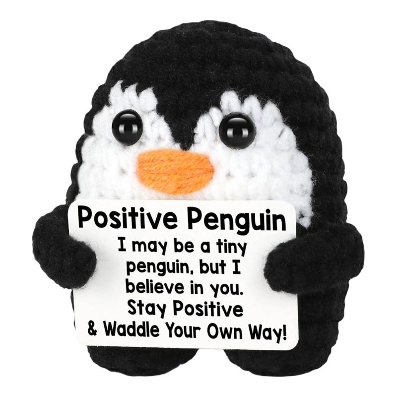 Portable Penguins Knitted Doll Pocket Size Emotional Support Companion Gift Feature Hearty Messages For Loved Ones In Life