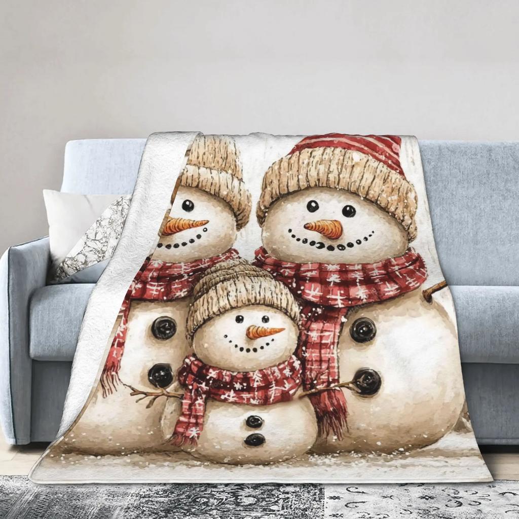 Christmas Snowman Plush Flannel Throw Blanket for Kids Soft Warm Bedspread for Couch Bed Custom Quality Blanket Gift for Childre