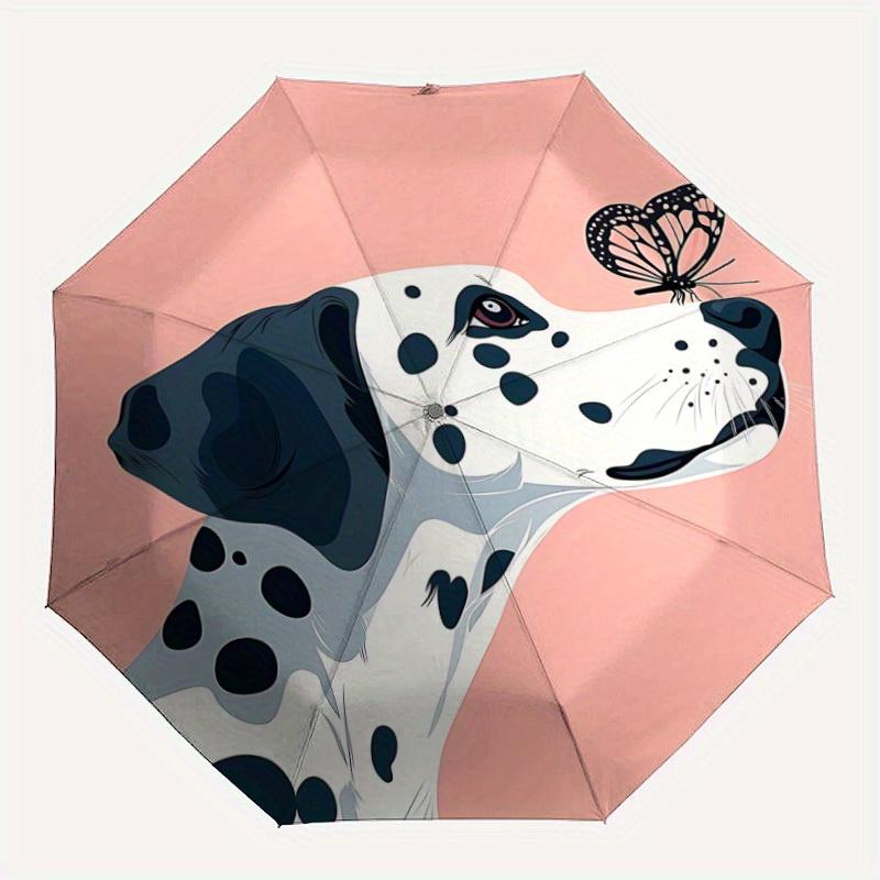 1pc Dalmatian Butterfly Automatic Open/Close Exquisite Umbrella Sturdy Iron Frame, Compact Travel Umbrella - Perfect Gift for Women, Men, Bi