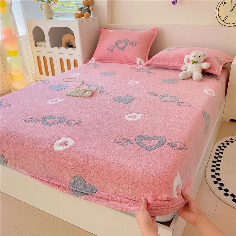 1pc Warm Bed Sheets for Winter Thick Flannel Fleece Fitted Bed Sheets Reactive Printed Drap De Lit Single/Queen/King Drap Housse