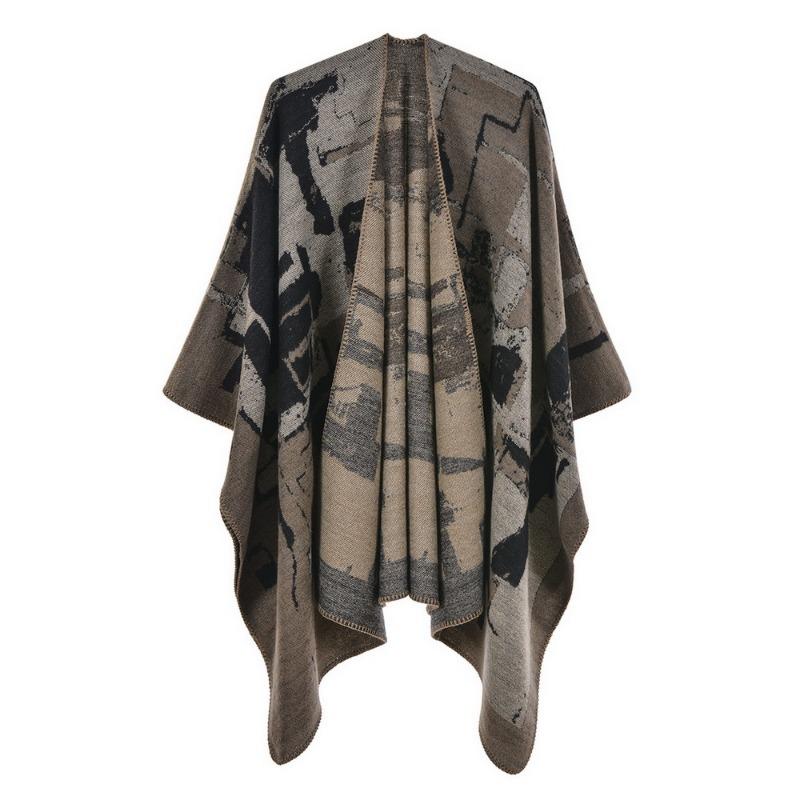 Women's scarf shawl creative new fashion imitation cashmere jacquard split fork thickened large cape air conditioner warm shawl