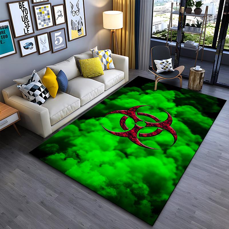 

Biohazard Symbol on Green Smoke Background Rug Suitable for use as an anti-slip game mat for living room and bedroom sofas 40x60cm( 15x23in )