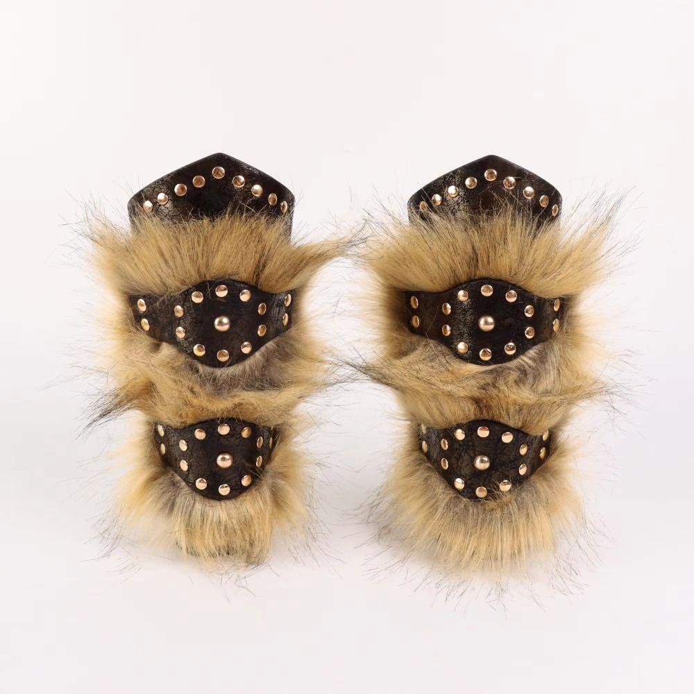 Three-Strap Viking Wrist Guards Faux Leather Faux Fur Wrist Guard  Knight Costume