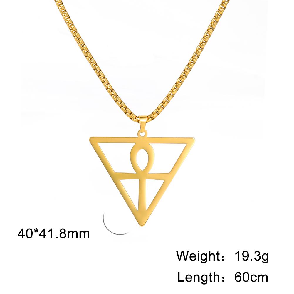 Egyptian Cross Pendant Inside Inverted Triangle Men Necklace Stainless Steel Box Chain Choker For Women Trend Jewelry Gift
