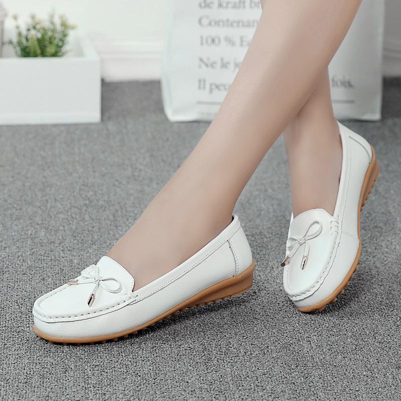 Leather shoes soft-soled women's shoes women's casual flats beef tendon sole one-pedal single shoes