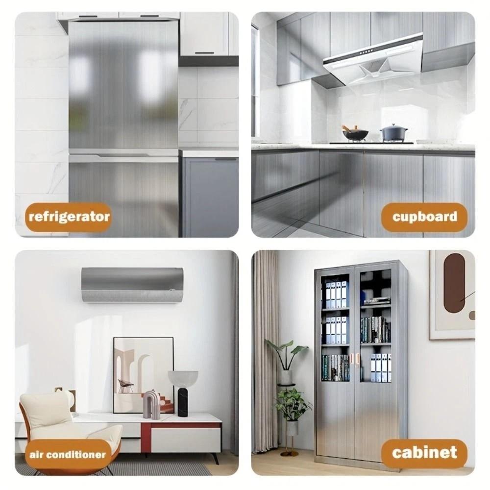 Waterproof Wallpaper Decor Film Stainless Brushed Silver Adhesive Wallpaper Refrigerator
