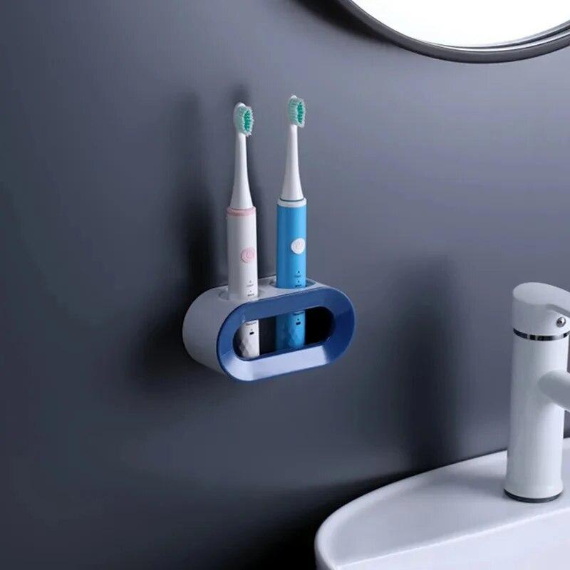 1pc Electric Toothbrush Holder Wall-Mounted Holder Space Saving Bathroom Accessories Double Hole Self-adhesive Stand Rack