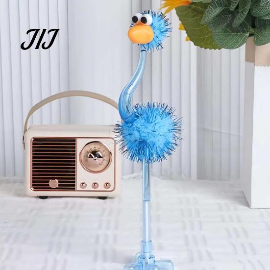 Cute Desk Decoration Pens Cartoon Ostrich Plastic Ballpoint Pens, Funny Freestanding Pen, 0.5mm Pen Tip, Plush Fluffy Ball Furry Writing for Students