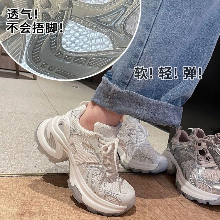 Silver Daddy shoes women's summer 2025 new thick-soled heightening mesh shoes mesh breathable thin casual sports shoes