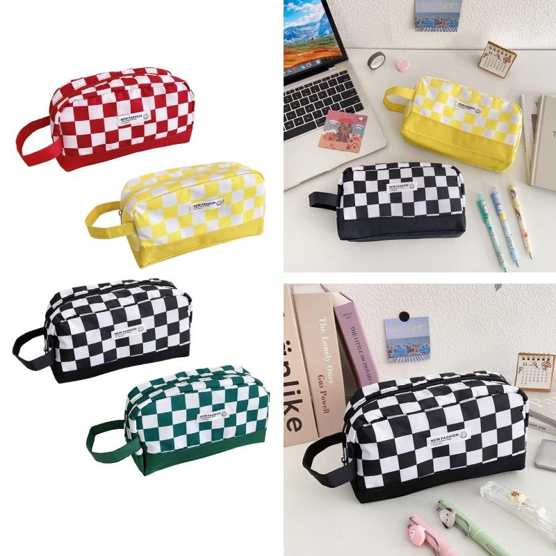 Checkered Pencil Pattern Case Large Capacity Stationery Makeup Cosmetic Gift Bag