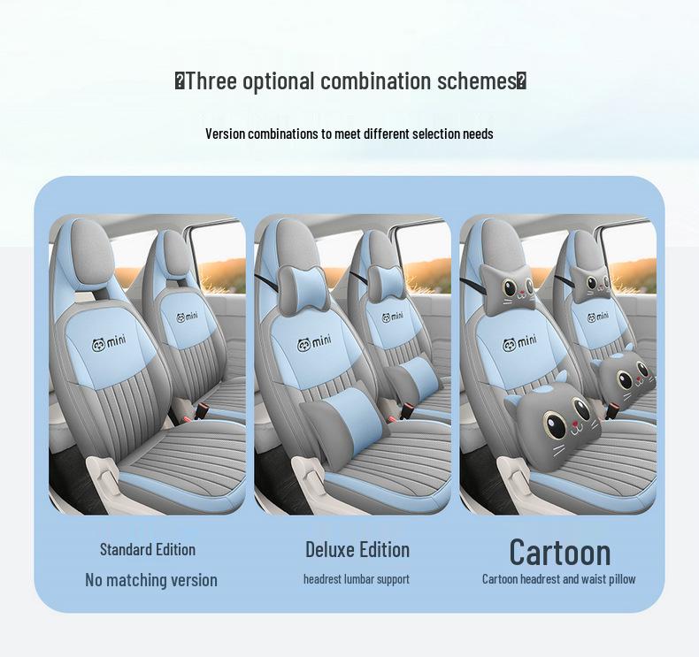 Panda Mini Cartoon Leather Car Seat Cover - Full Surround, Fits 23 Models, Cute Design