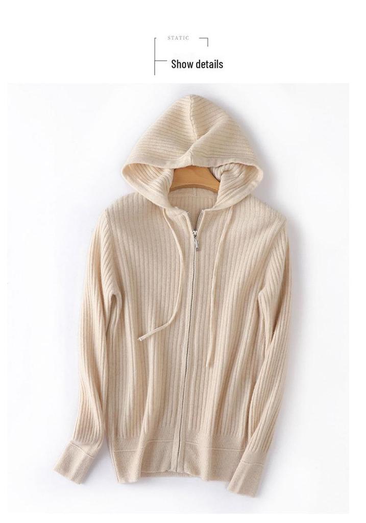 Korean Style Zipper Knit Cardigan - Long Sleeve, Loose Fit, Solid Color Hoodie