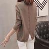 Women's V-Neck Sweater: Stylish, Slimming, Long-Sleeved Knit with Back Slit - Perfect for Spring and Autumn in Solid Colors.