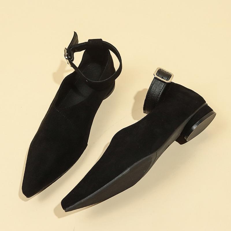 

Женские туфли на низком каблуке Весна Новые Остроносые С мелким вырезом Замшевые Противоскользящие Износостойкие Туфли с низким верхом 43 чёрный