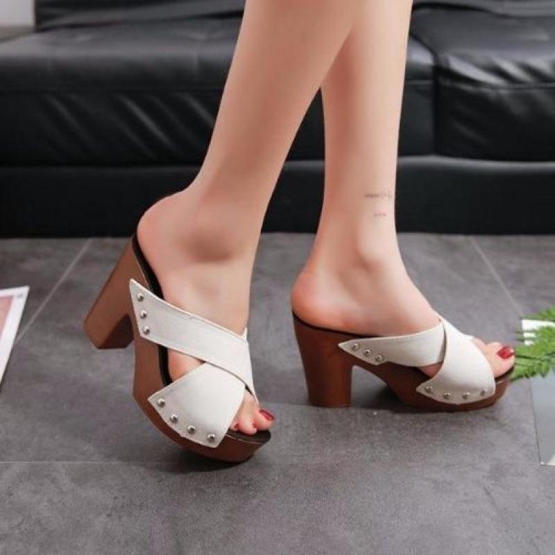 Women's Summer Waterproof Chunky Heel Platform Slippers with One-Strap and Thick Sole