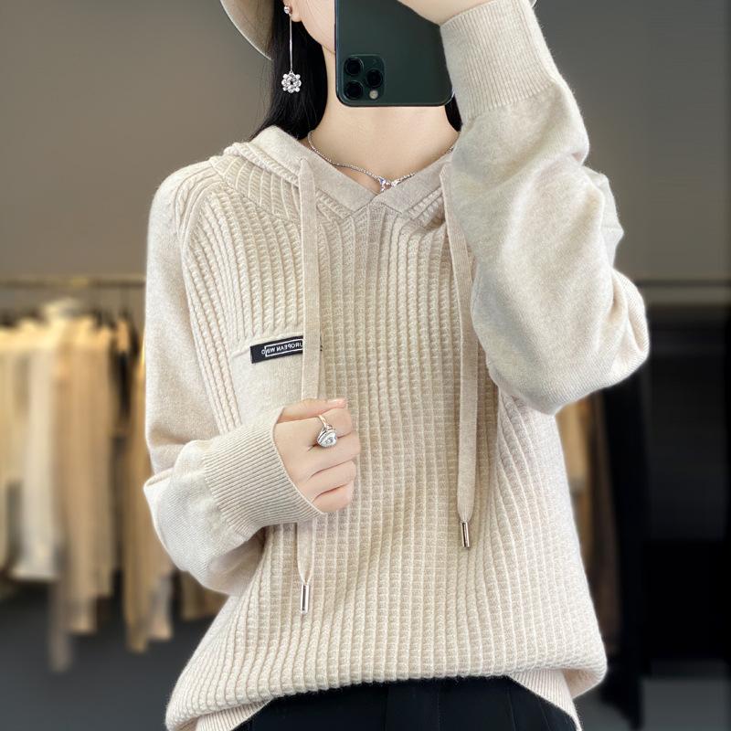 Fashionable Short Knitted Hoodie Women's Spring Autumn Loose Style Korean Design Thick Winter Suitable Full Sleeve Solid