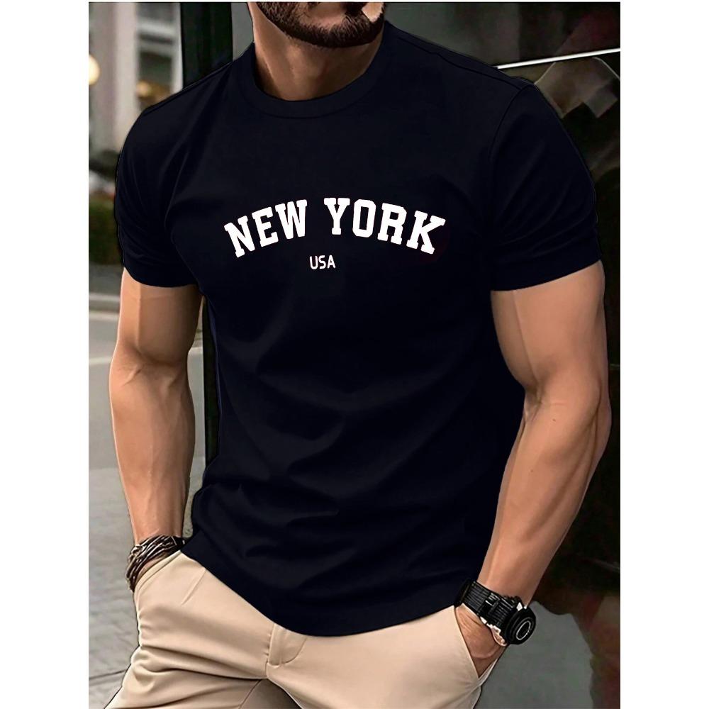 

Мужская летняя модная повседневная свободная футболка с круглым вырезом и короткими рукавами, с принтом американской буквы Нью-Йорк 6XL