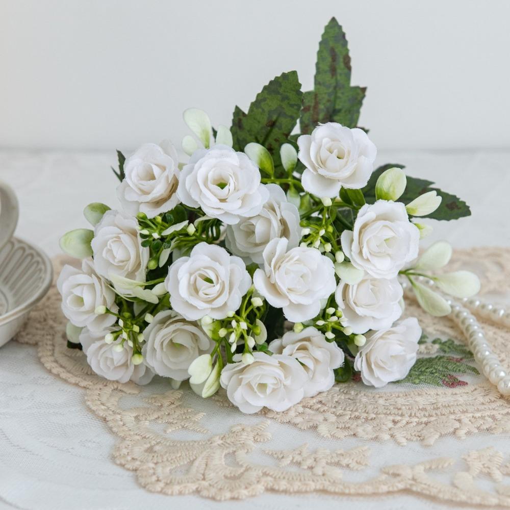 15 Head 5 Fork Fake Rose Bouquet DIY Scrapbook Artificial Flowers  Home Living Room Bonsai