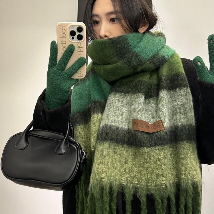 Scarf Women's Winter Solid Color Mohair Korean Style Versatile Student High End Thickened Warm Scarf New Style
