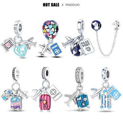 Airplane Suitcase Passport Three Piece Set Charm Bead Fit Pandach Bracelet Necklace Women Pendant Bead Diy Jewelry Gift