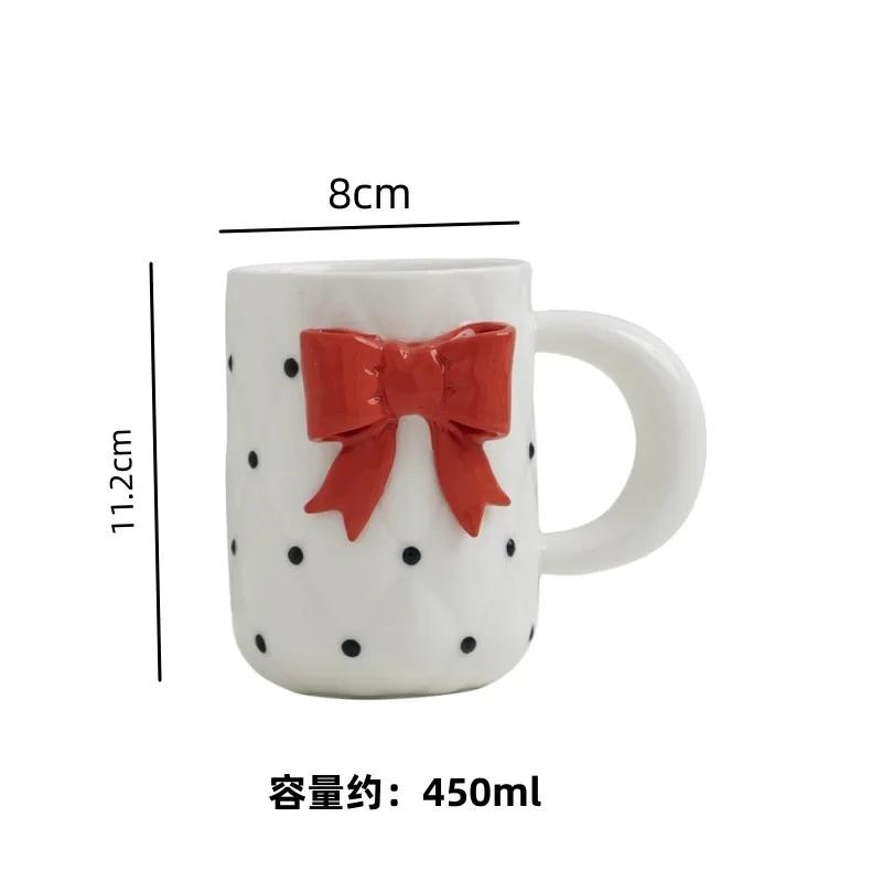 Bow Knot Ceramic Cup and Plate Set Girls Coffee Mug  Home Breakfast Cups Office Afternoon Tea Cup Water Cups Milk Mug Juice Mugs