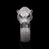 European and American Leopard Head Ring Men's Niche High-end Opening Adjustable Hollow Green Jade Zircon