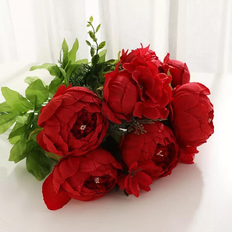 Vintage Artificial Peony Silk Flowers Bouquet for Home Wedding Decoration