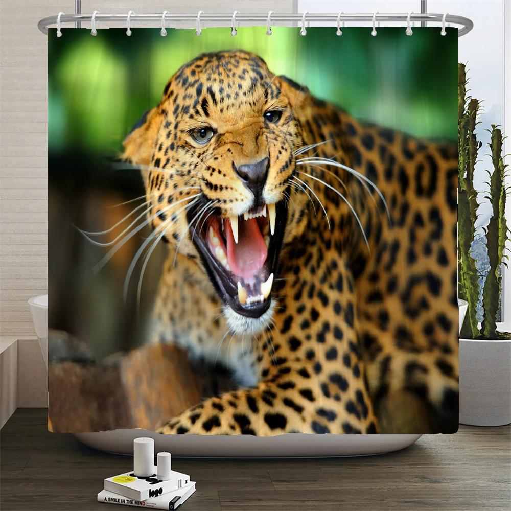 High Quality Leopard Printed Fabric Shower Curtains Panther Animal Bath Screen Waterproof Products Bathroom Decor With 12 Hooks