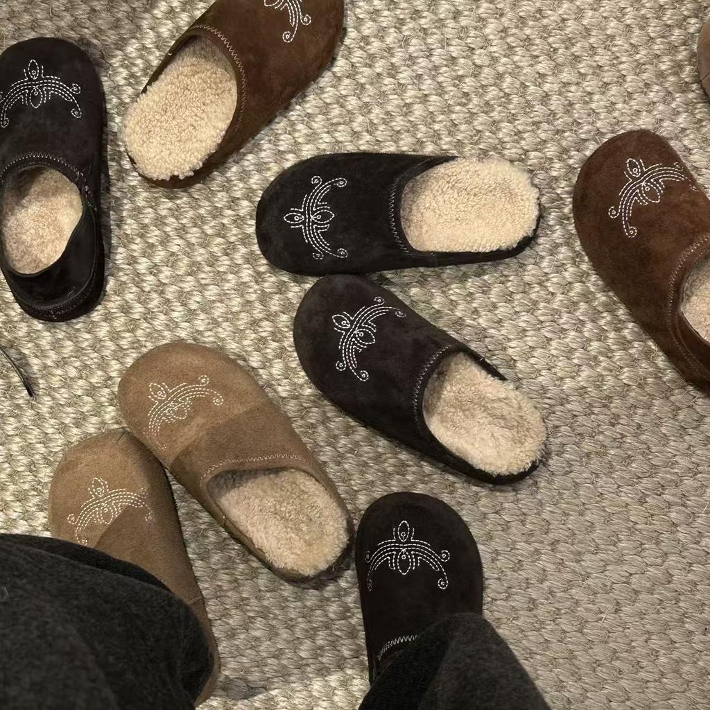 Sycamore Shadow Wood 2025 Autumn and Winter New Fluffy Velvet Fashion Versatile Platform Casual Half Drag Boken Shoes Women